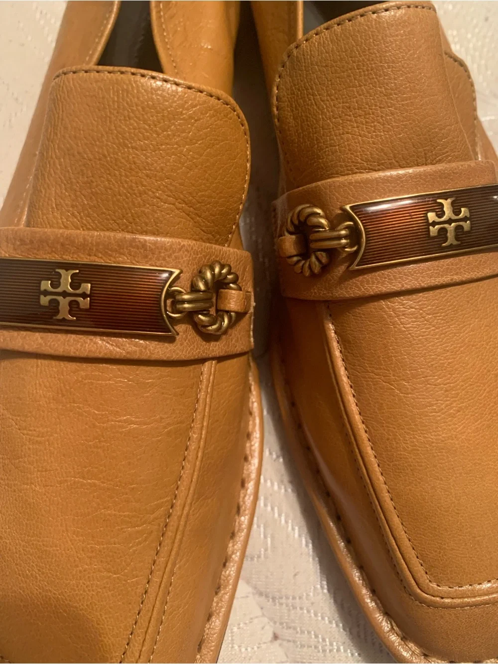 Tory Burch Chestnut Brown Leather Slip-On Loafers with Logo Hardware